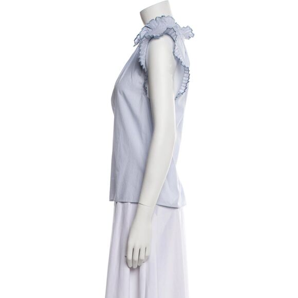 Frame Boho Ruffle Pleated Sleeveless Pinstripe Top Blue/White Sz M Retail $255 - Picture 8 of 14